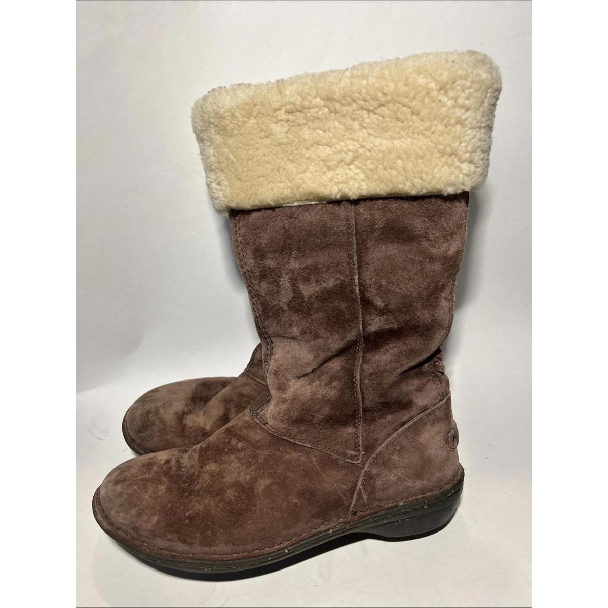 Ugg Karyn Cuffed Suede Sheepskin Boots Womens 10 Brown Mid Calf